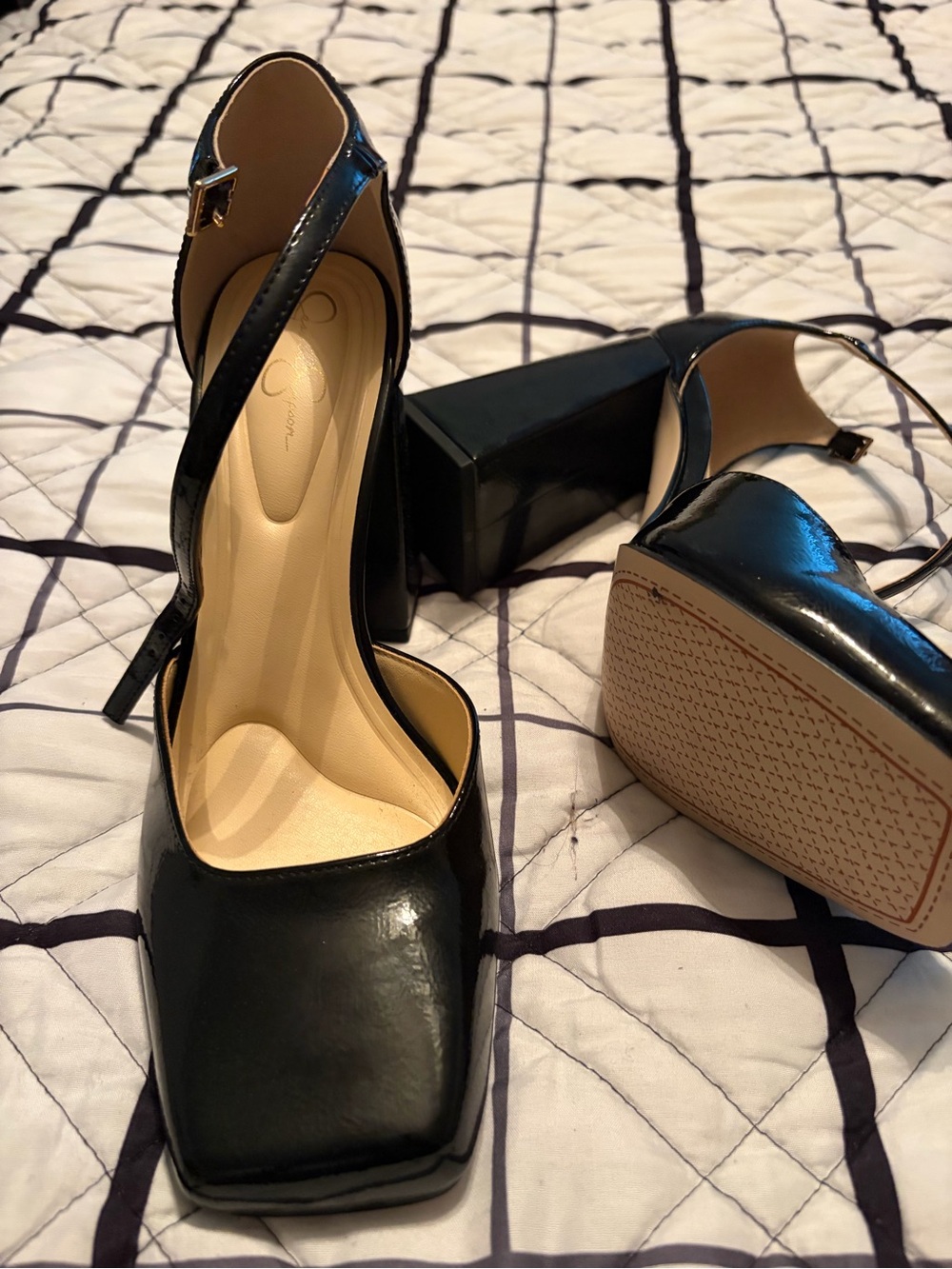 Jessica Simpson Black Patent Square-Toe Mary Jane Heels - Picture 2 of 5